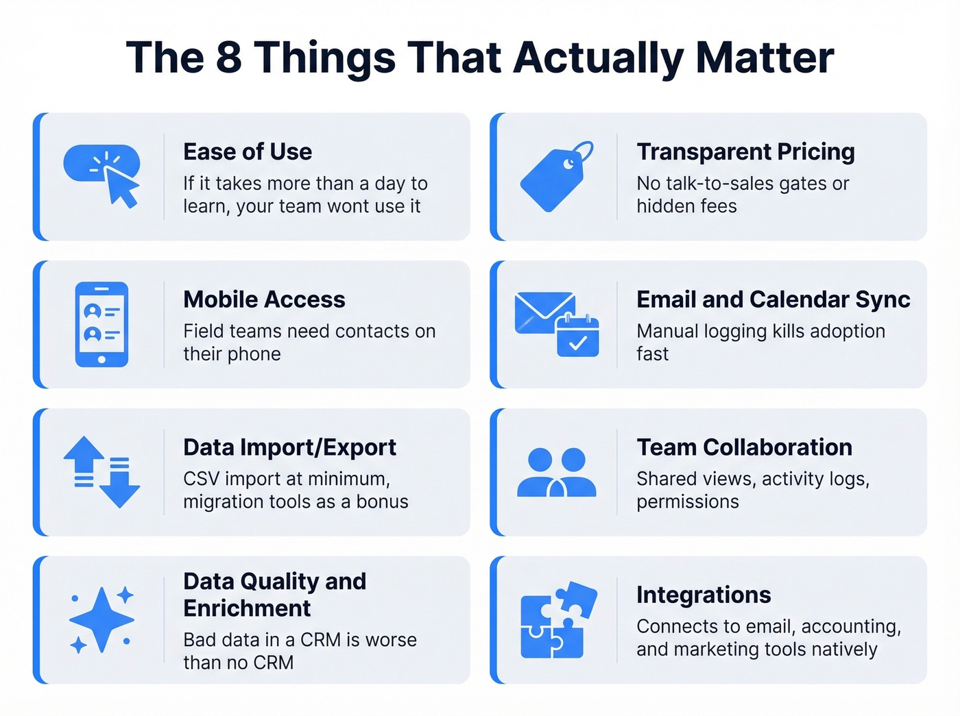 Eight criteria checklist for choosing contact management tools
