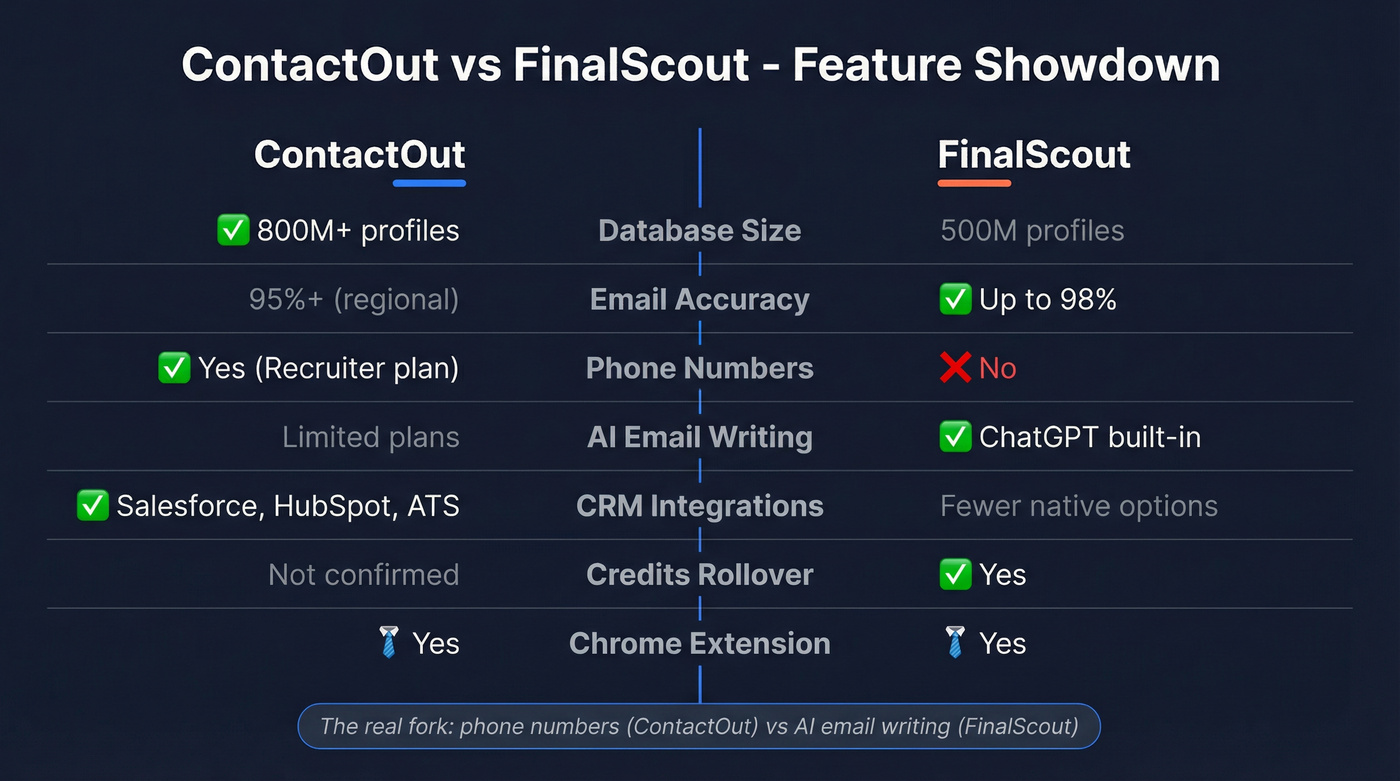 ContactOut vs FinalScout head-to-head feature comparison diagram