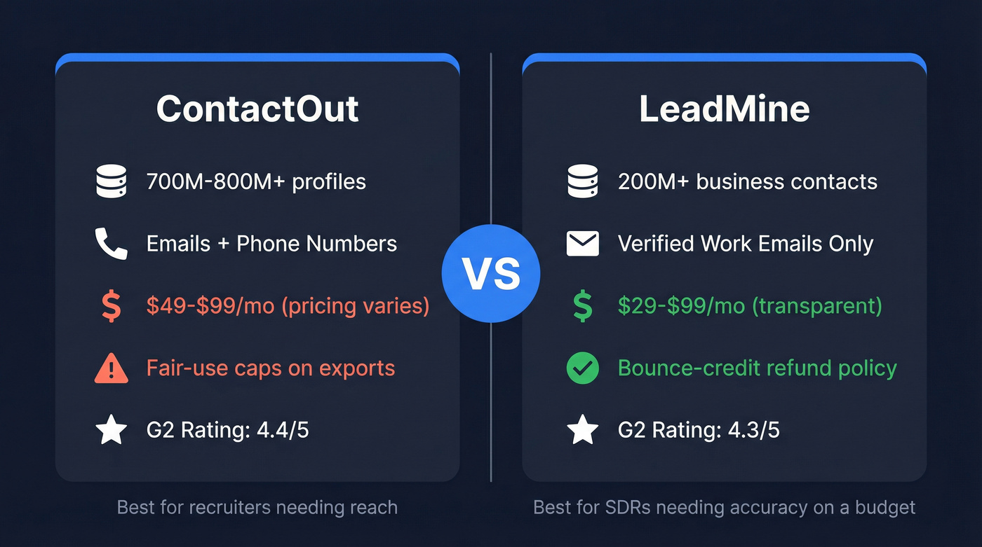 ContactOut vs LeadMine head-to-head comparison overview