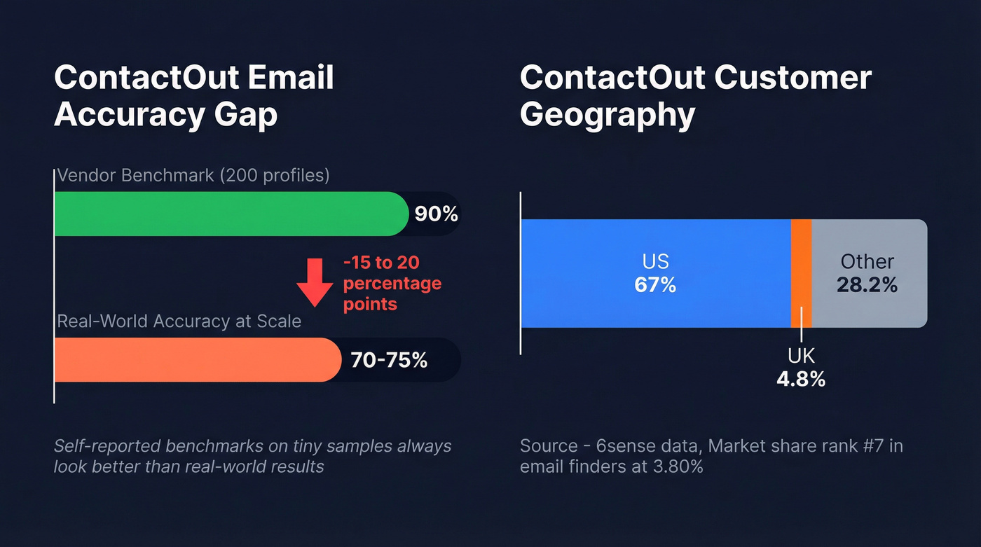 ContactOut accuracy gap and geographic distribution visualization
