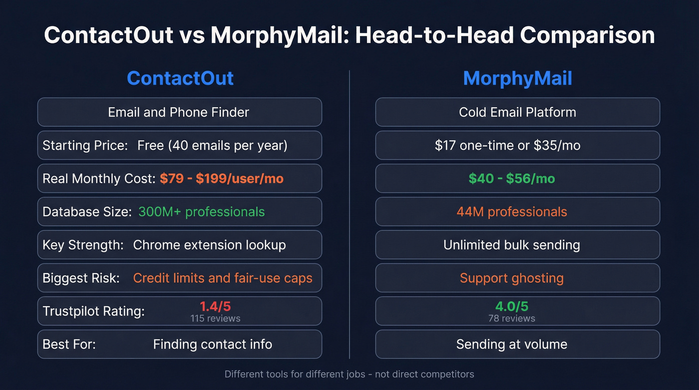 ContactOut vs MorphyMail head-to-head feature comparison diagram