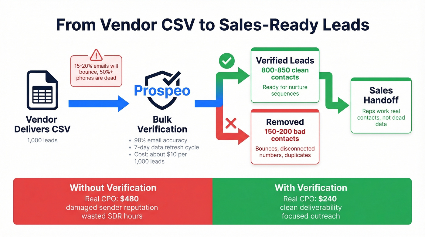 Lead verification workflow from CSV to sales-ready contacts