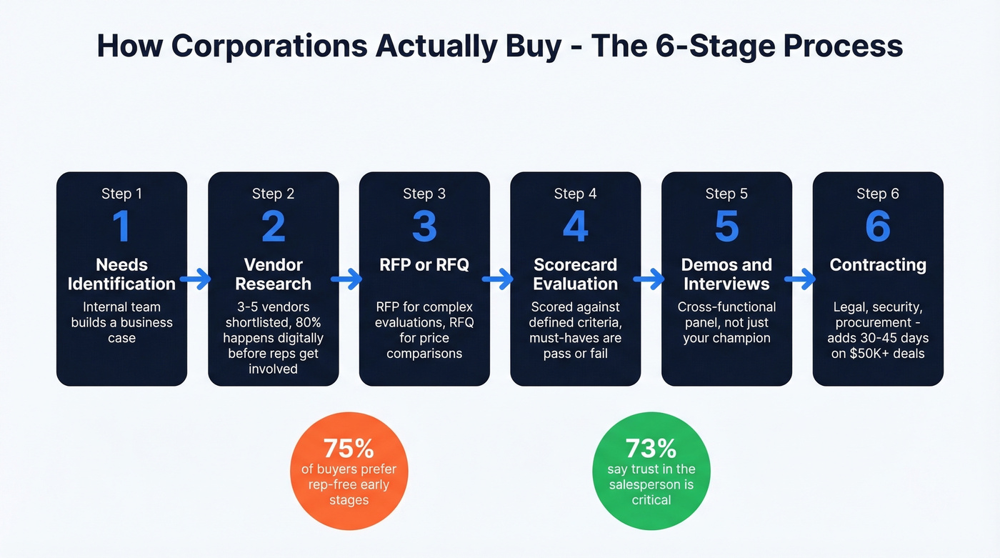 Six-stage corporate buying process flow chart