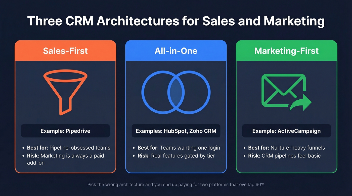 Three CRM architecture types compared visually