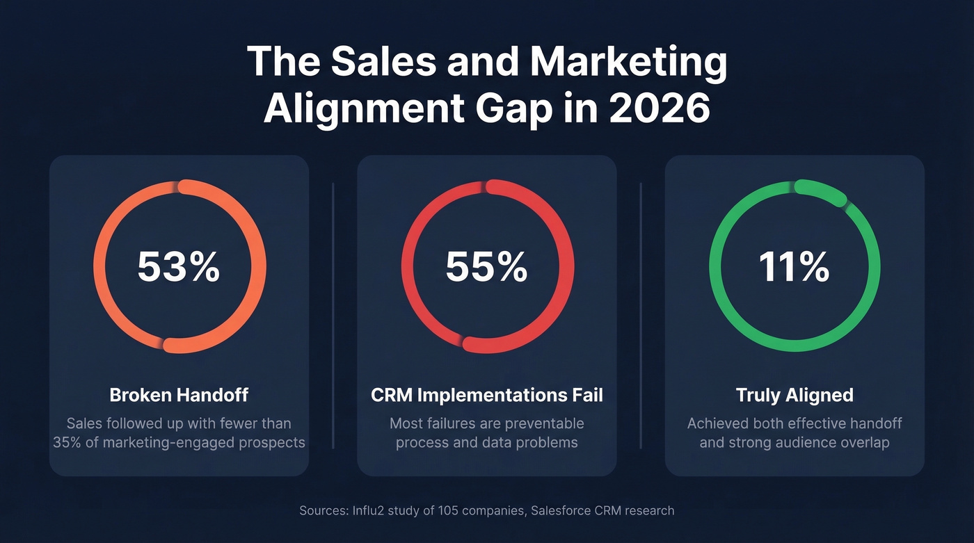Sales marketing alignment gap statistics infographic