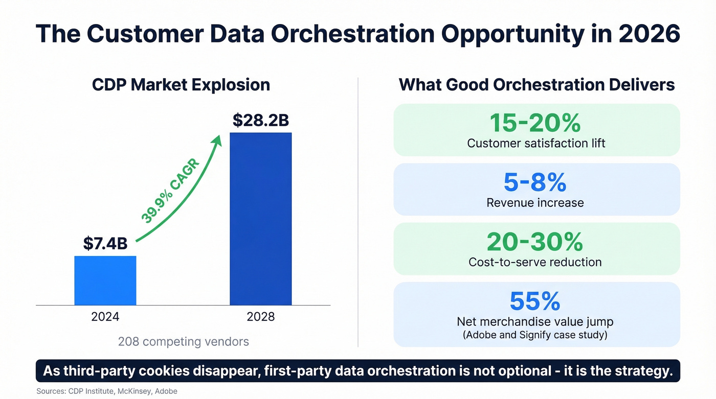 CDP market growth and orchestration ROI metrics for 2026