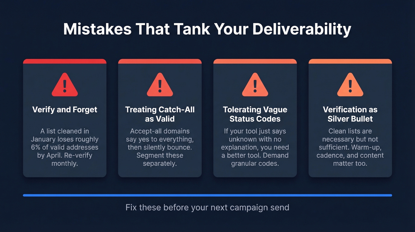 Four common email verification mistakes with warning indicators