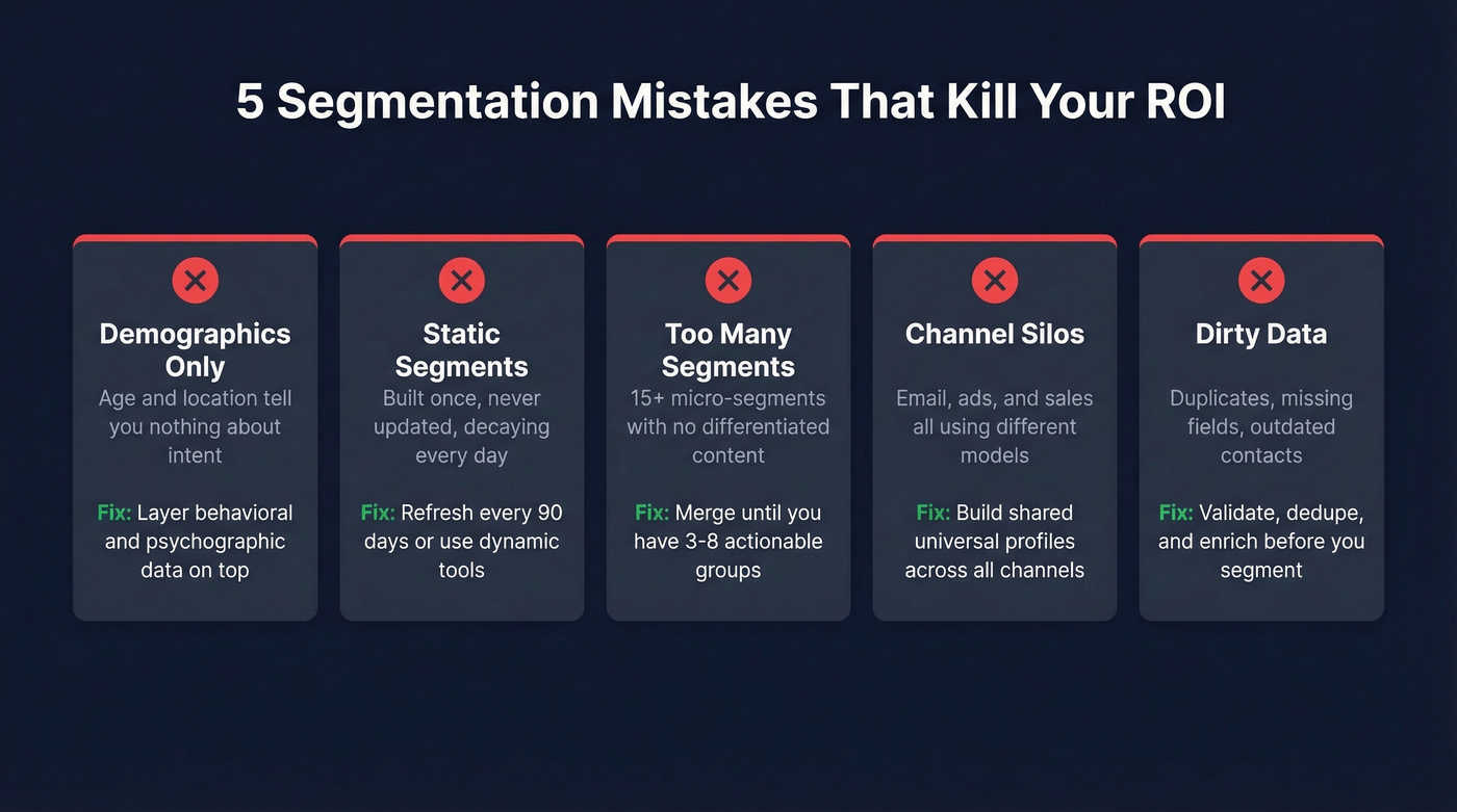 Five common segmentation mistakes with warning indicators