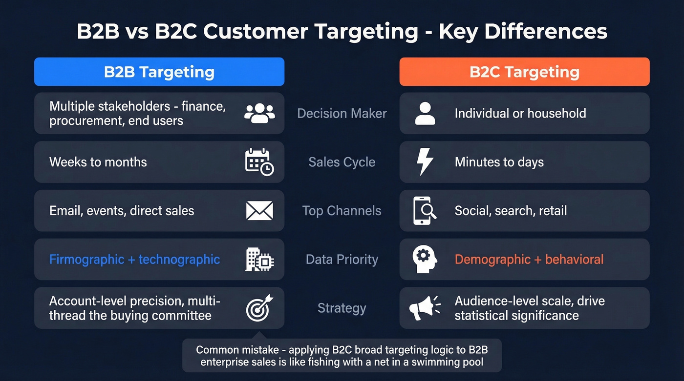 B2B versus B2C targeting differences side by side