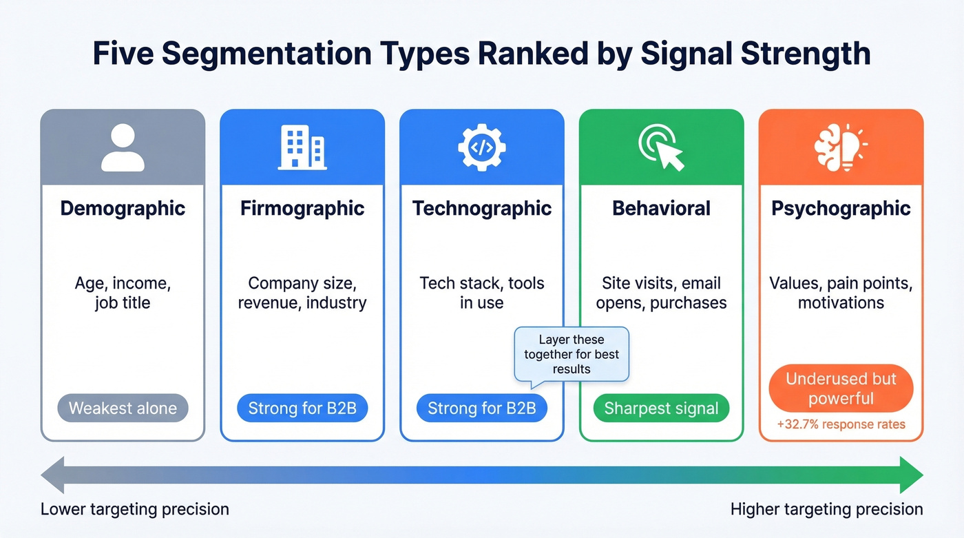 Five segmentation types ranked by targeting signal strength