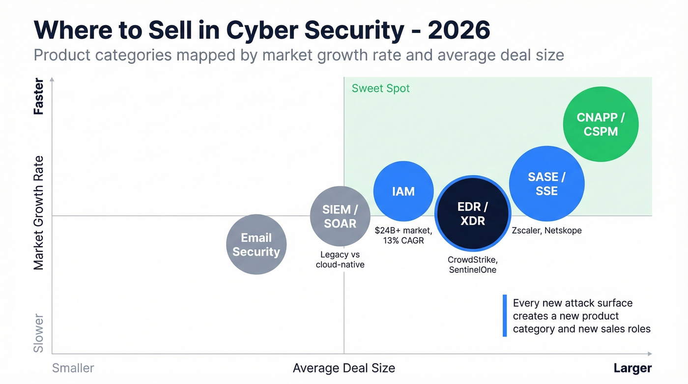 Cybersecurity product categories ranked by growth and deal size