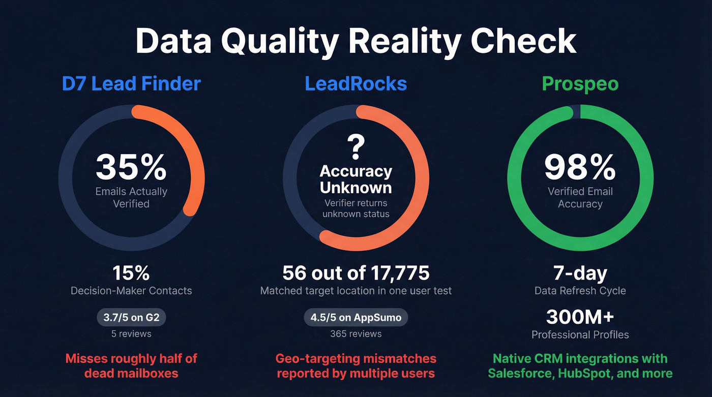 Data quality stats comparison for D7 and LeadRocks
