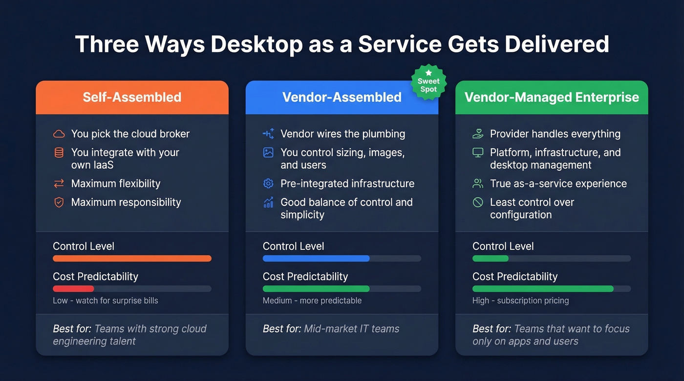 Three DaaS delivery tiers compared side by side
