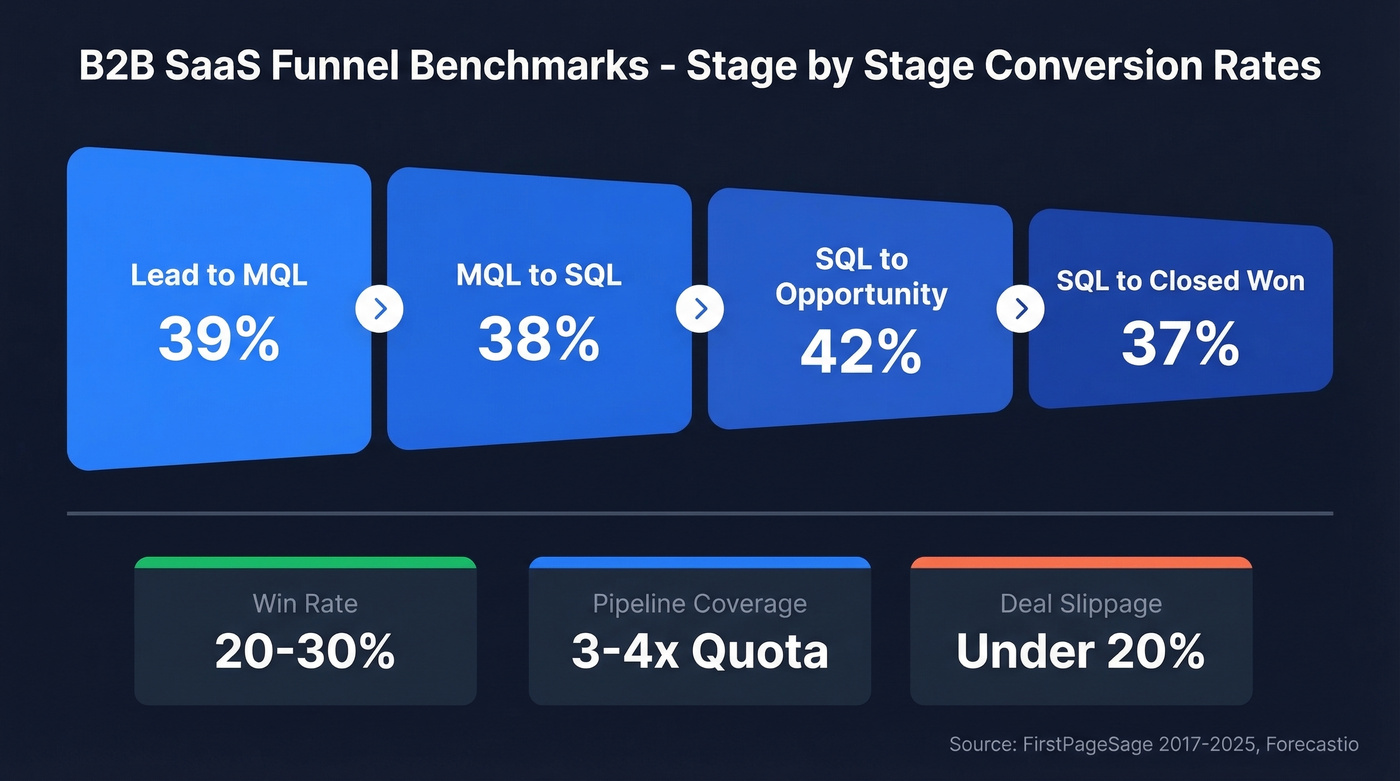 B2B SaaS funnel conversion benchmarks by stage