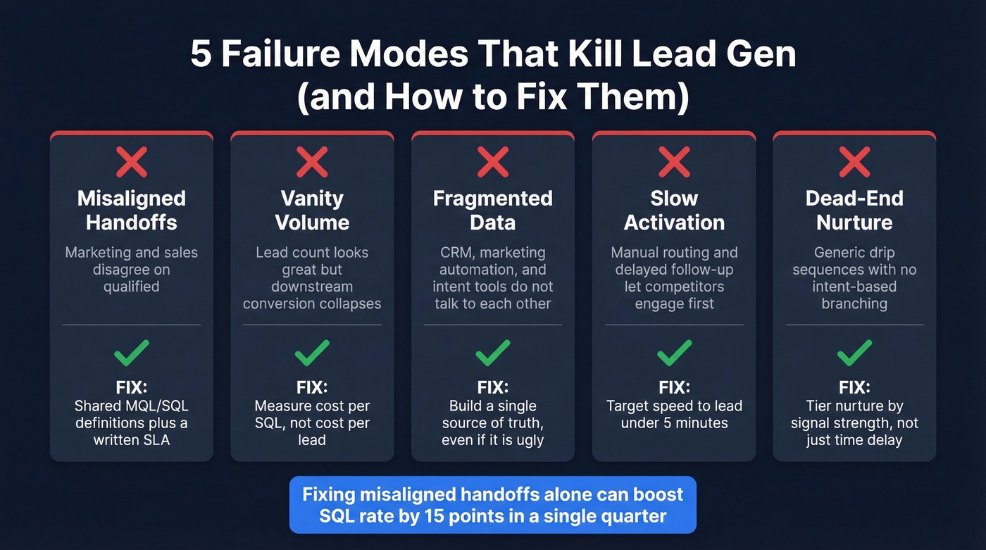 Five lead gen failure modes with fixes