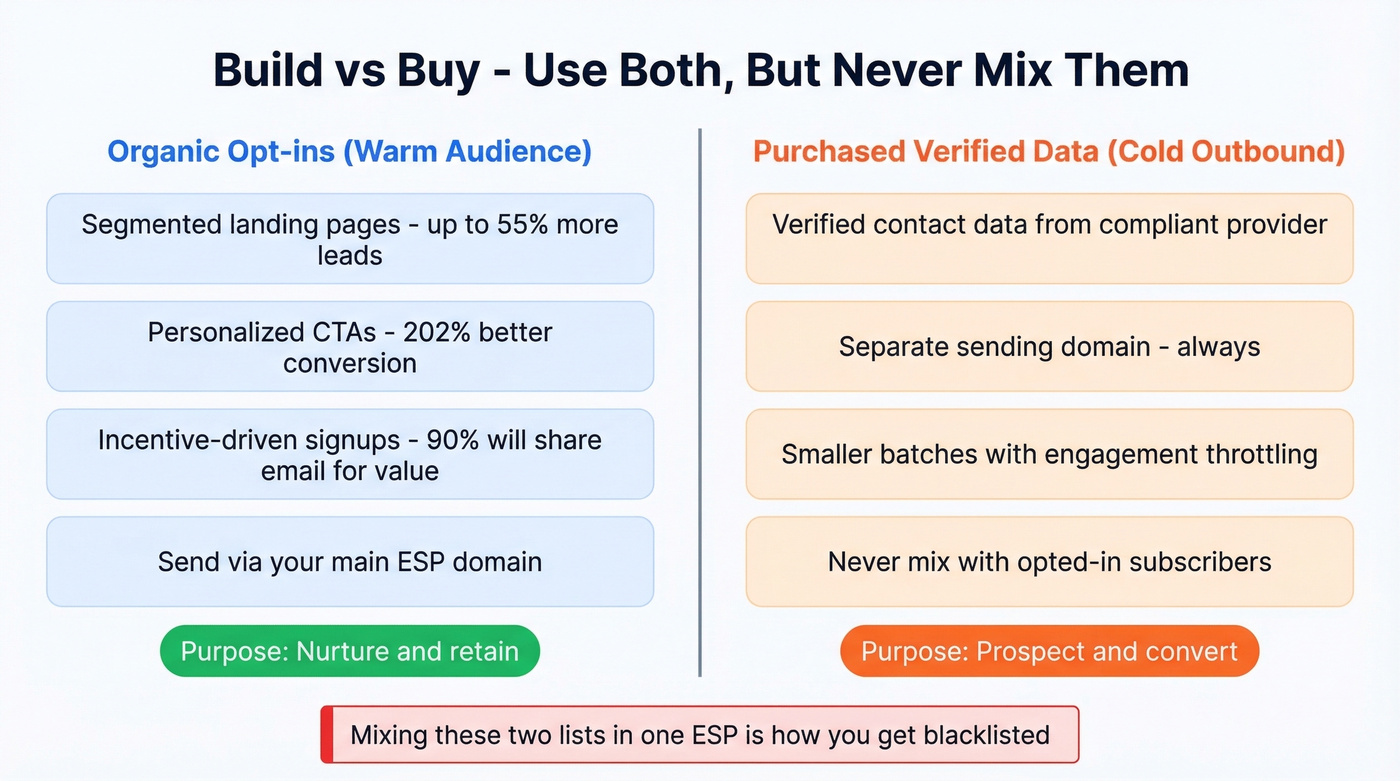 Build vs buy email database strategy comparison diagram