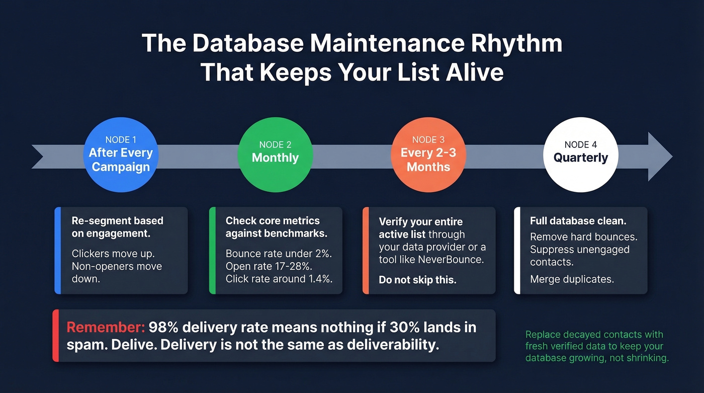 Email database maintenance schedule and benchmarks timeline