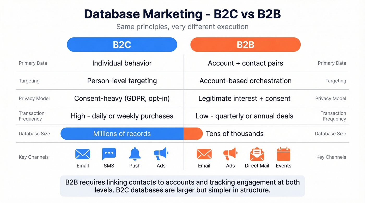 B2C versus B2B database marketing comparison