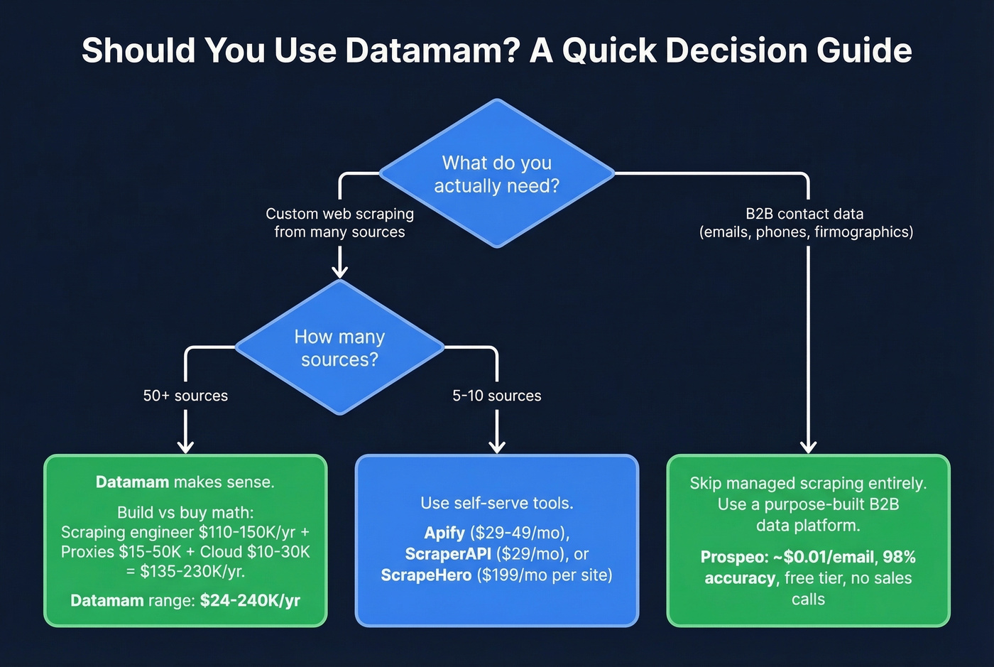 Decision flowchart for Datamam vs self-serve alternatives