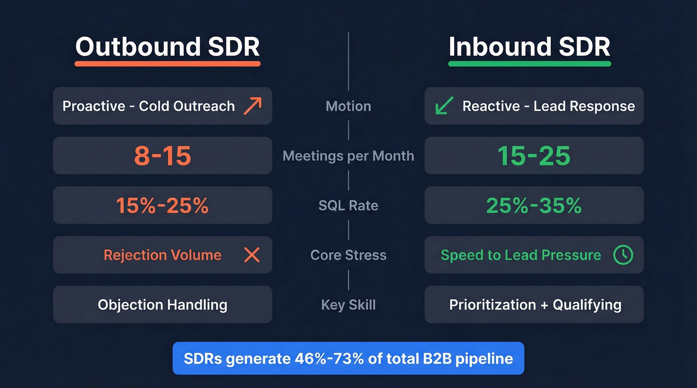 Side-by-side comparison of inbound vs outbound SDR roles