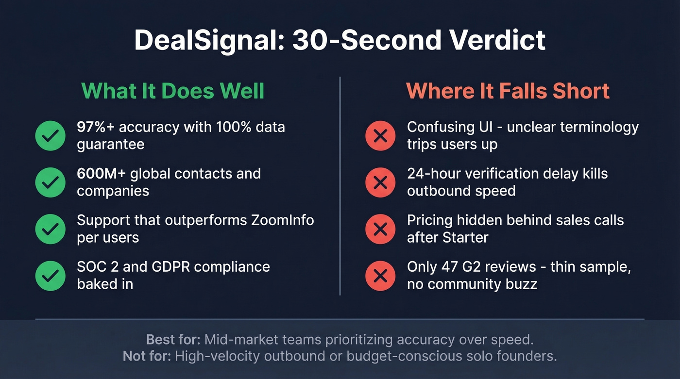 DealSignal pros and cons quick verdict summary card