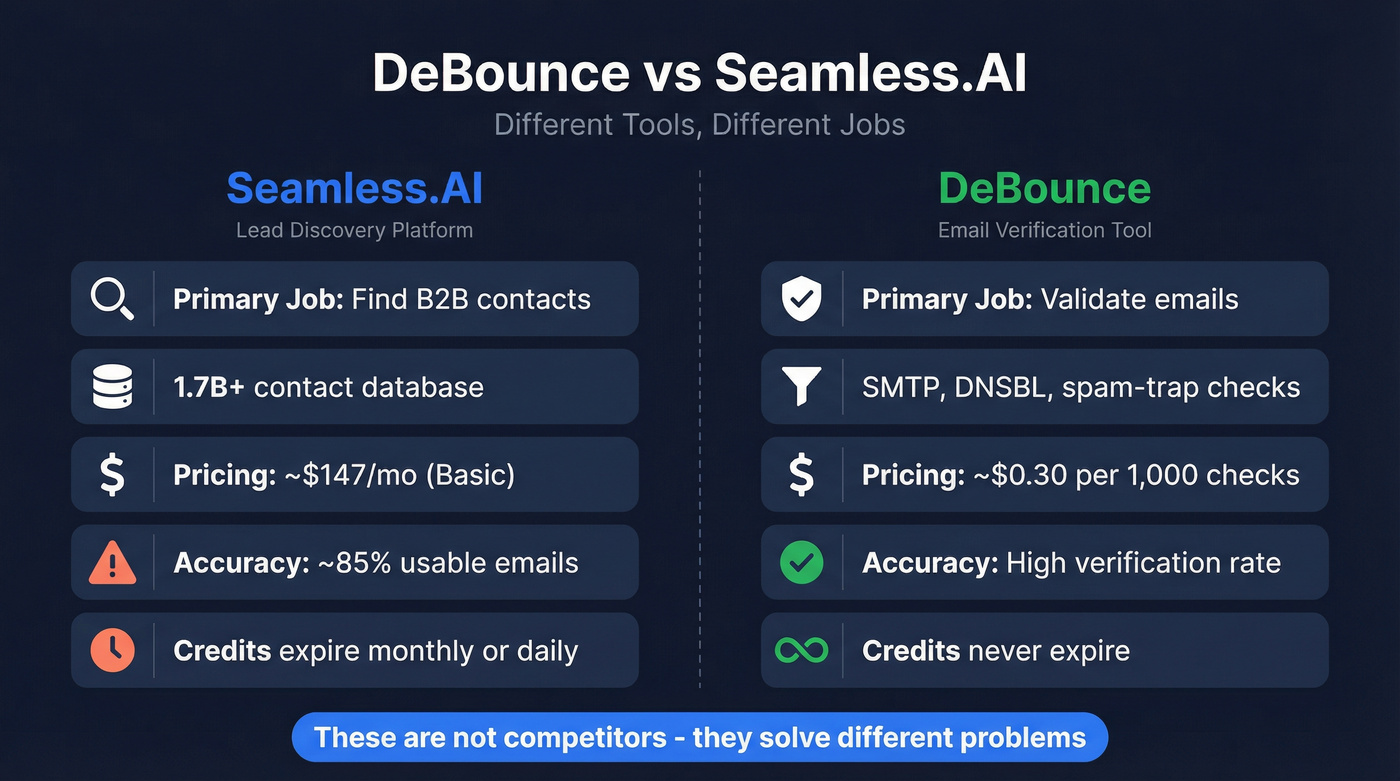 DeBounce vs Seamless.AI head-to-head comparison diagram