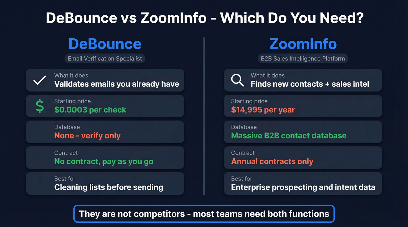 DeBounce vs ZoomInfo head-to-head comparison diagram