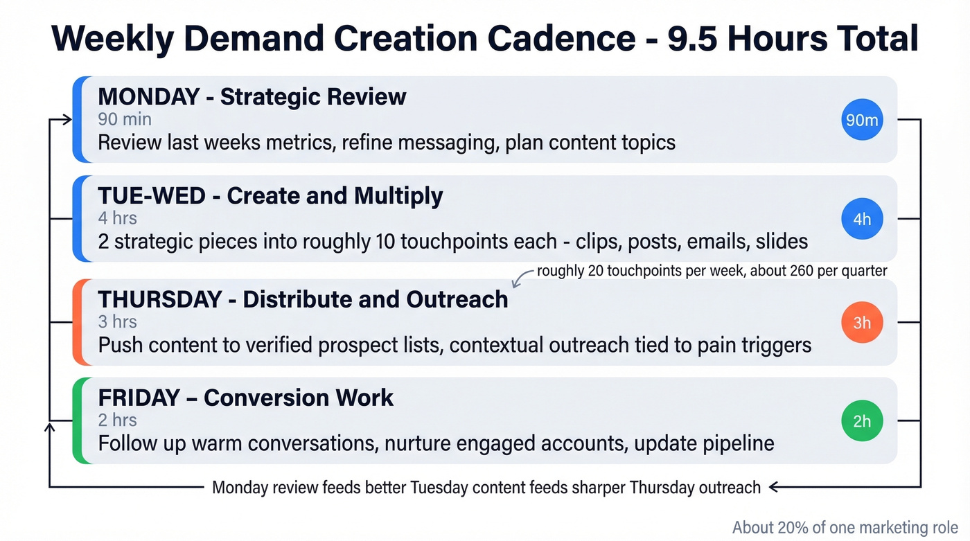 Weekly demand creation cadence visual schedule