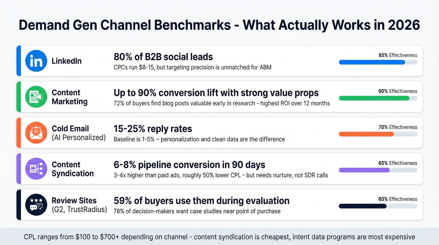 B2B demand gen channel performance benchmarks and metrics