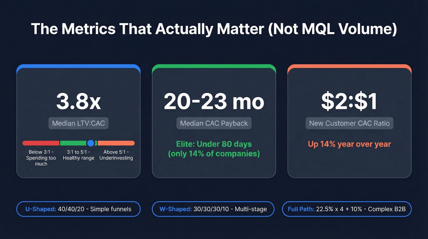 Revenue metrics dashboard showing LTV CAC and payback benchmarks