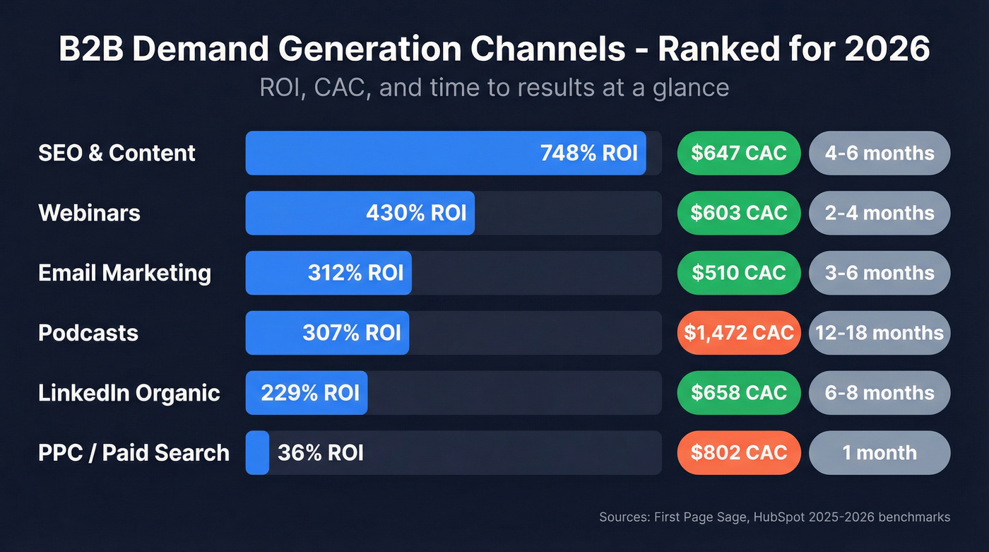 B2B demand generation channel rankings with ROI and CAC