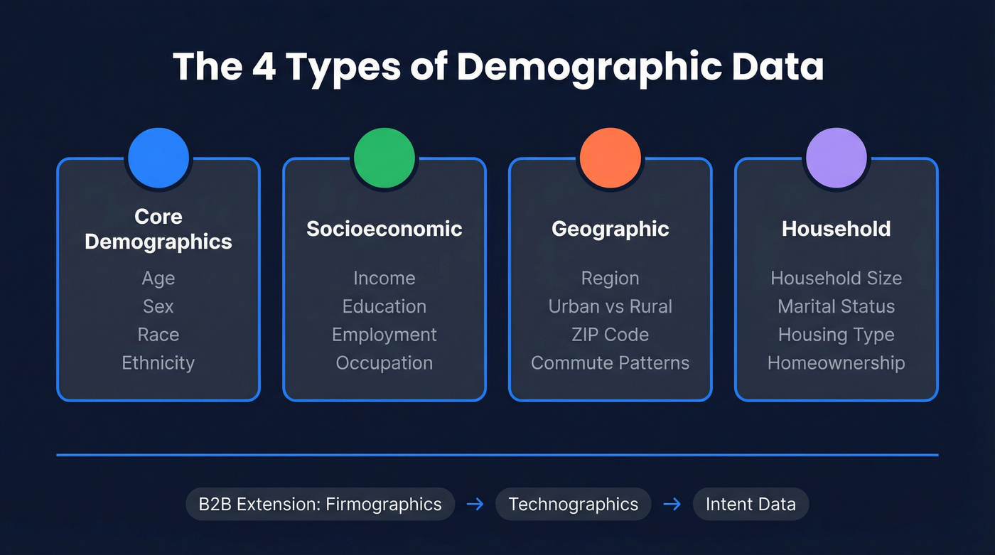 Four categories of demographic data with examples