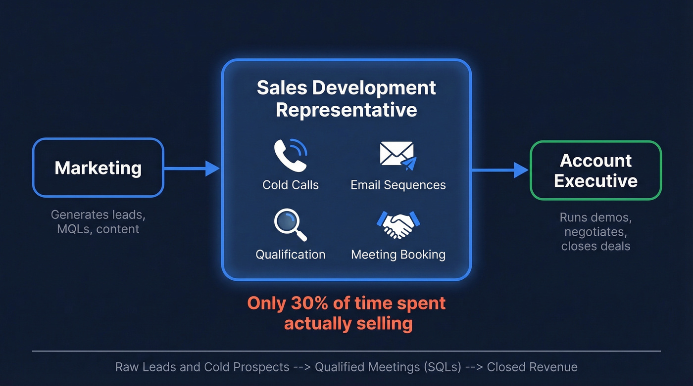 SDR role positioned between marketing and sales closing