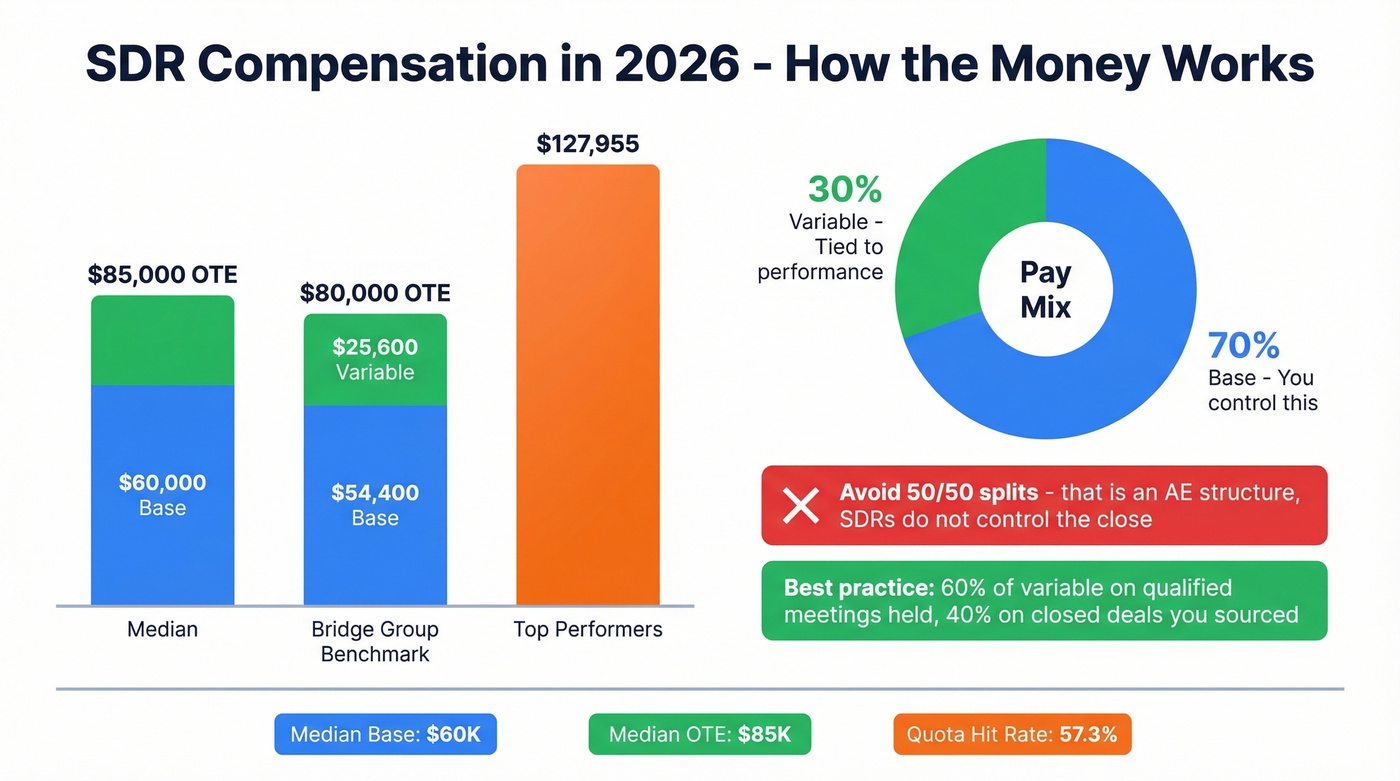 SDR compensation breakdown showing base versus variable split