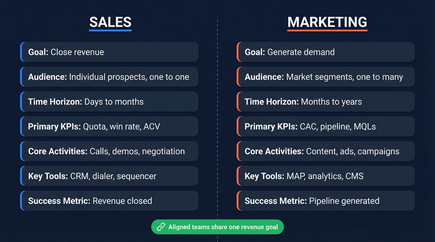 Sales vs marketing side-by-side comparison diagram