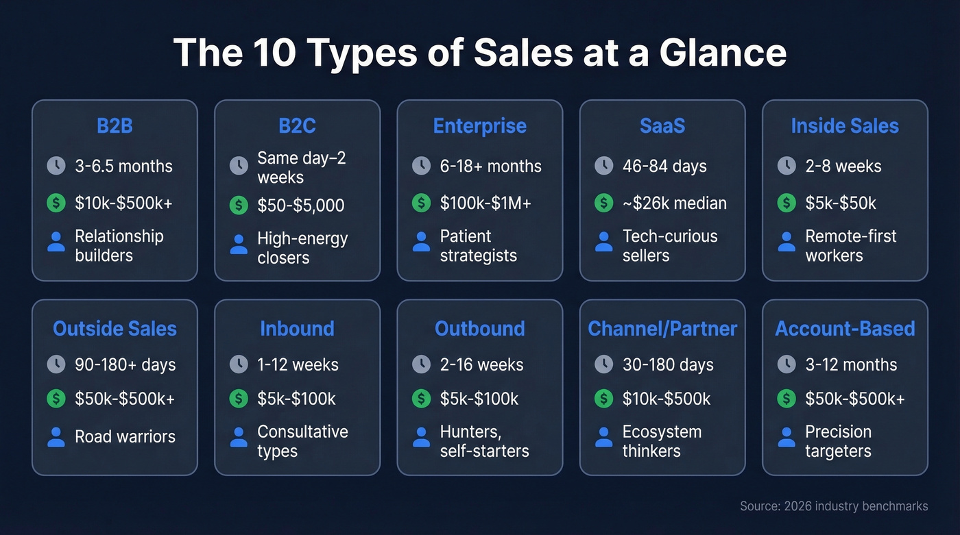 Visual comparison matrix of all ten sales types