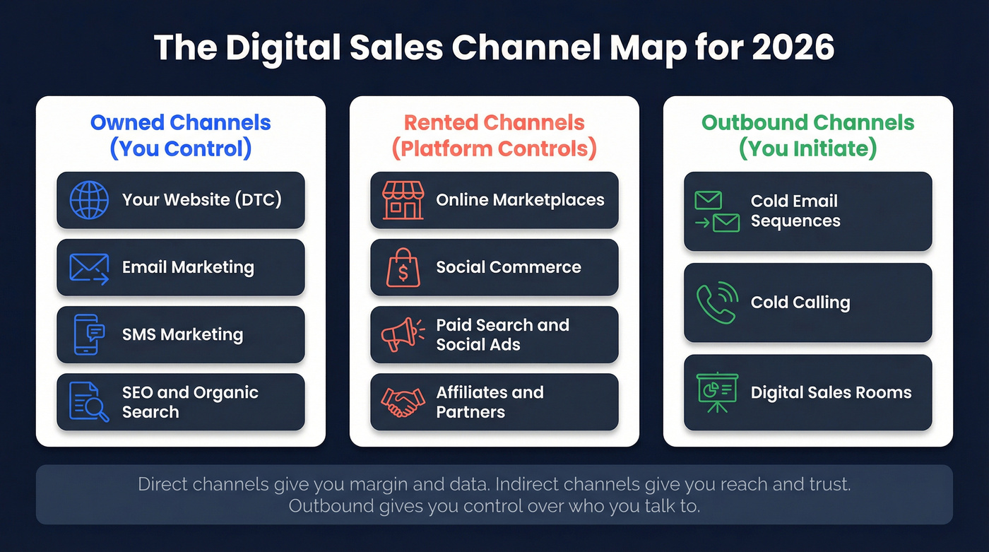 Visual map of all digital sales channels grouped by function