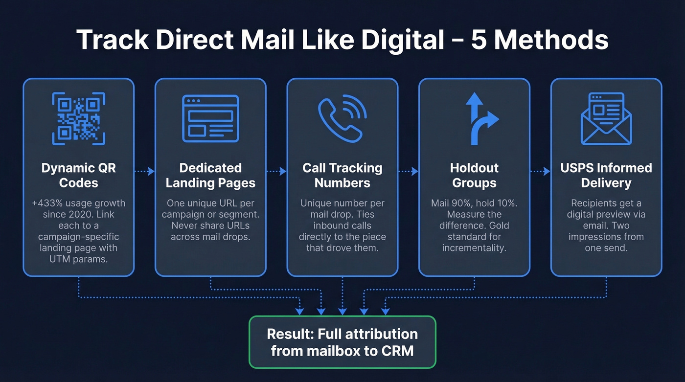 Direct mail tracking methods and digital attribution flow