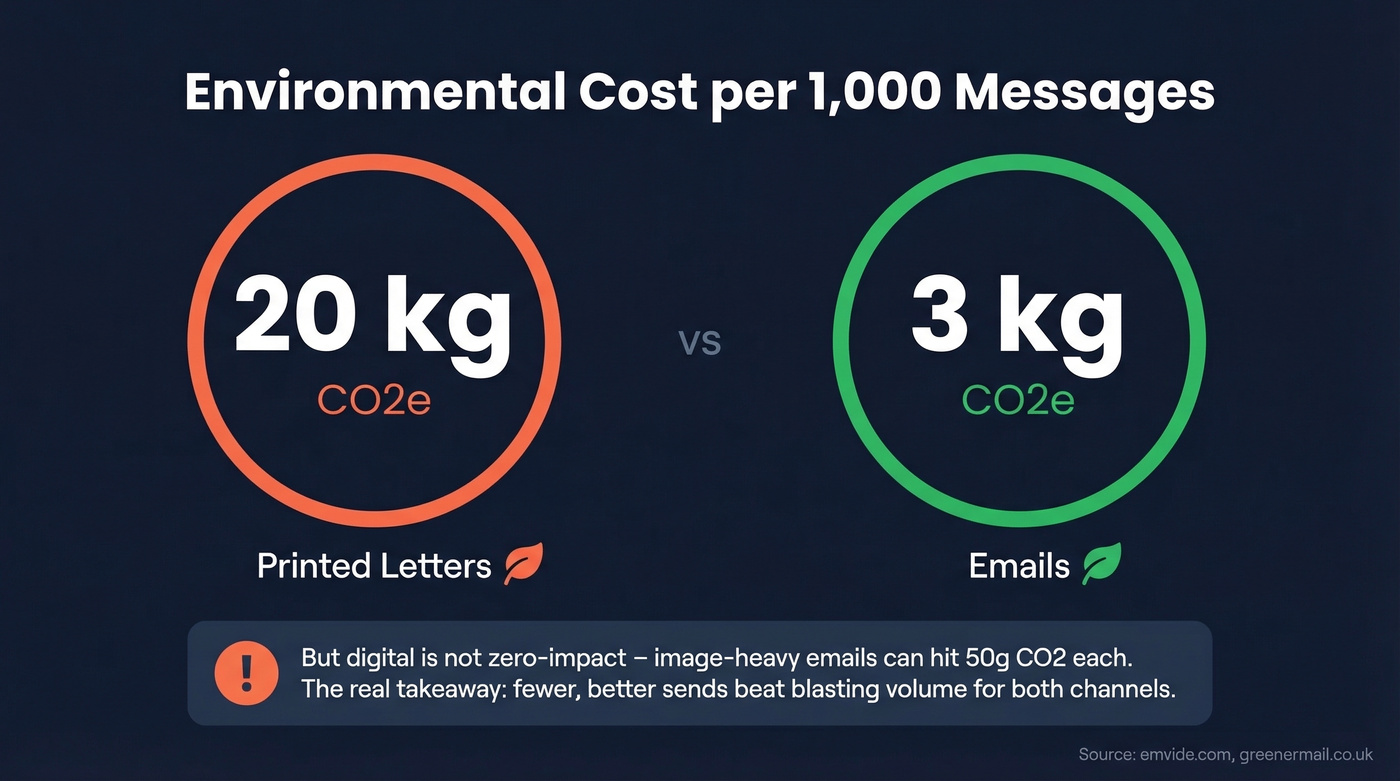 CO2 emissions comparison per 1000 messages mail vs email