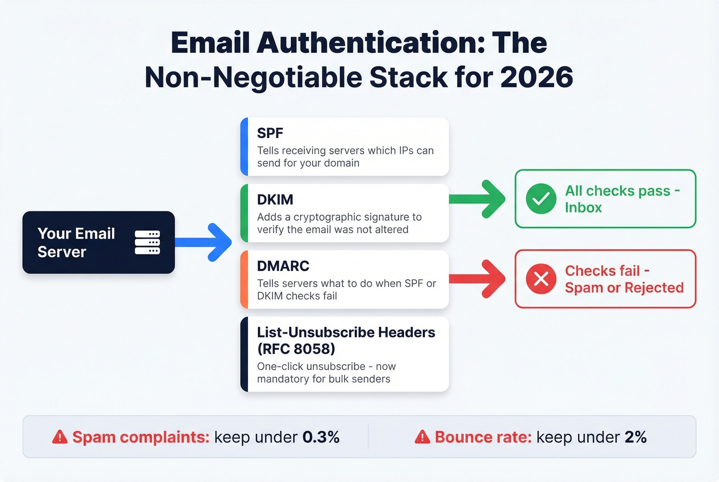 Email authentication protocols SPF DKIM DMARC diagram