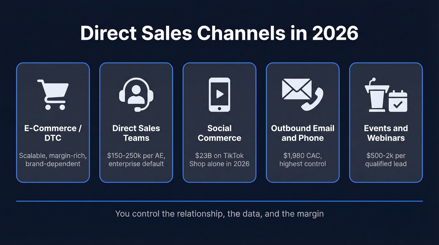 Overview map of five direct sales channel types in 2026