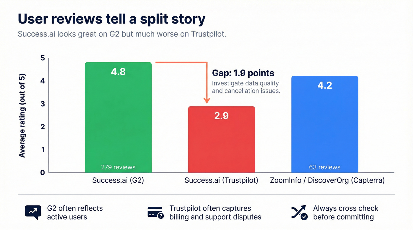 Ratings comparison chart across G2, Trustpilot, and Capterra