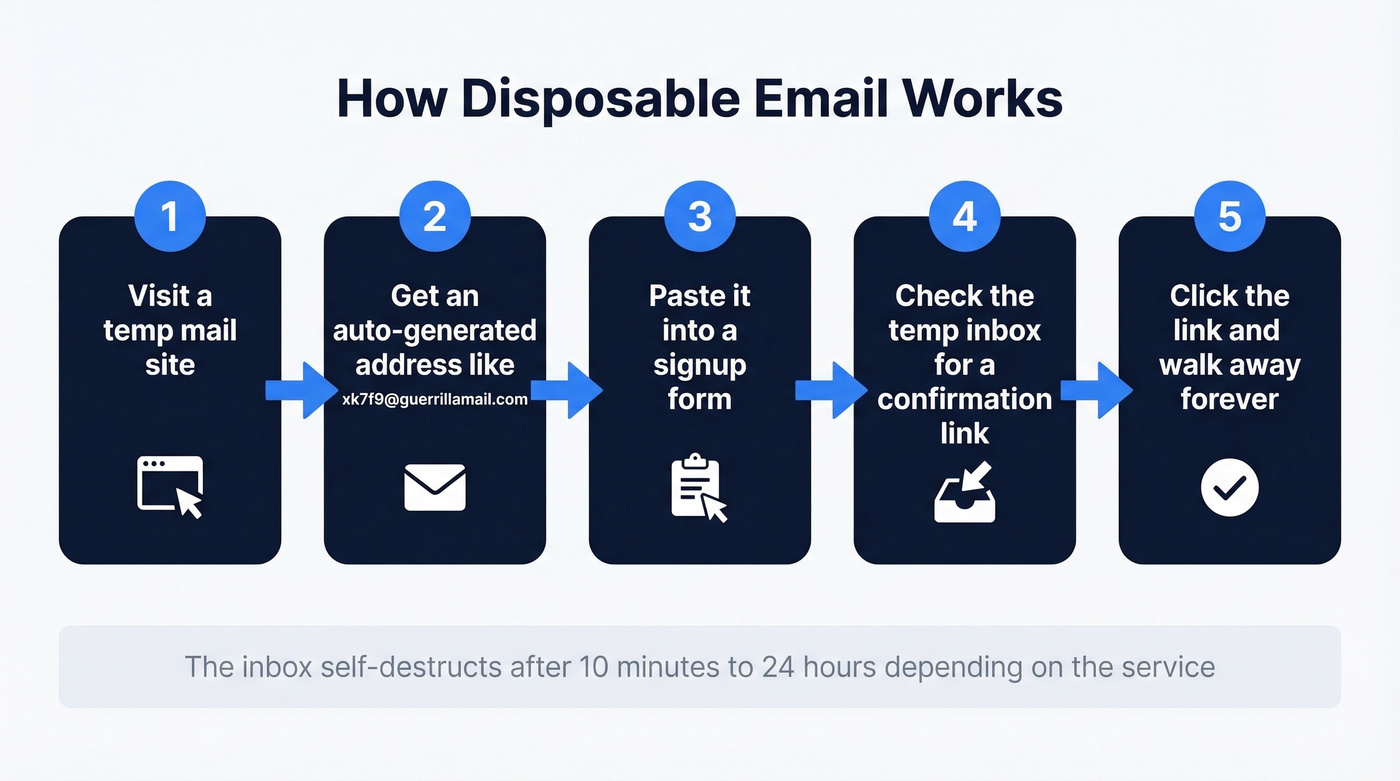 Step-by-step flow of how disposable email works
