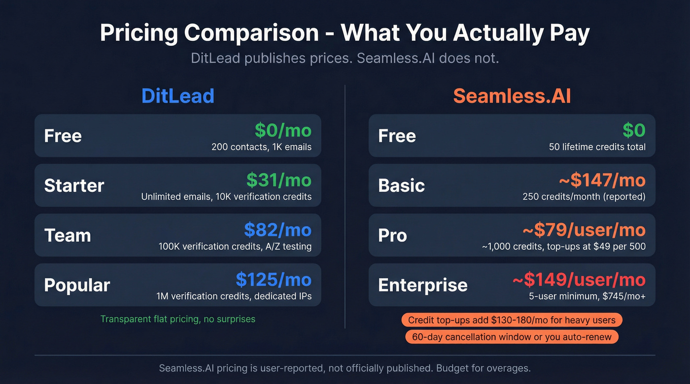 DitLead vs Seamless.AI pricing tier comparison
