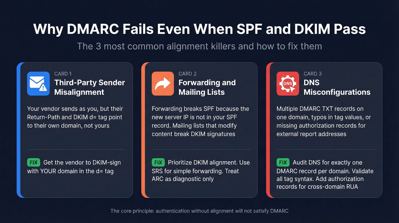 Three common causes of DMARC alignment failure