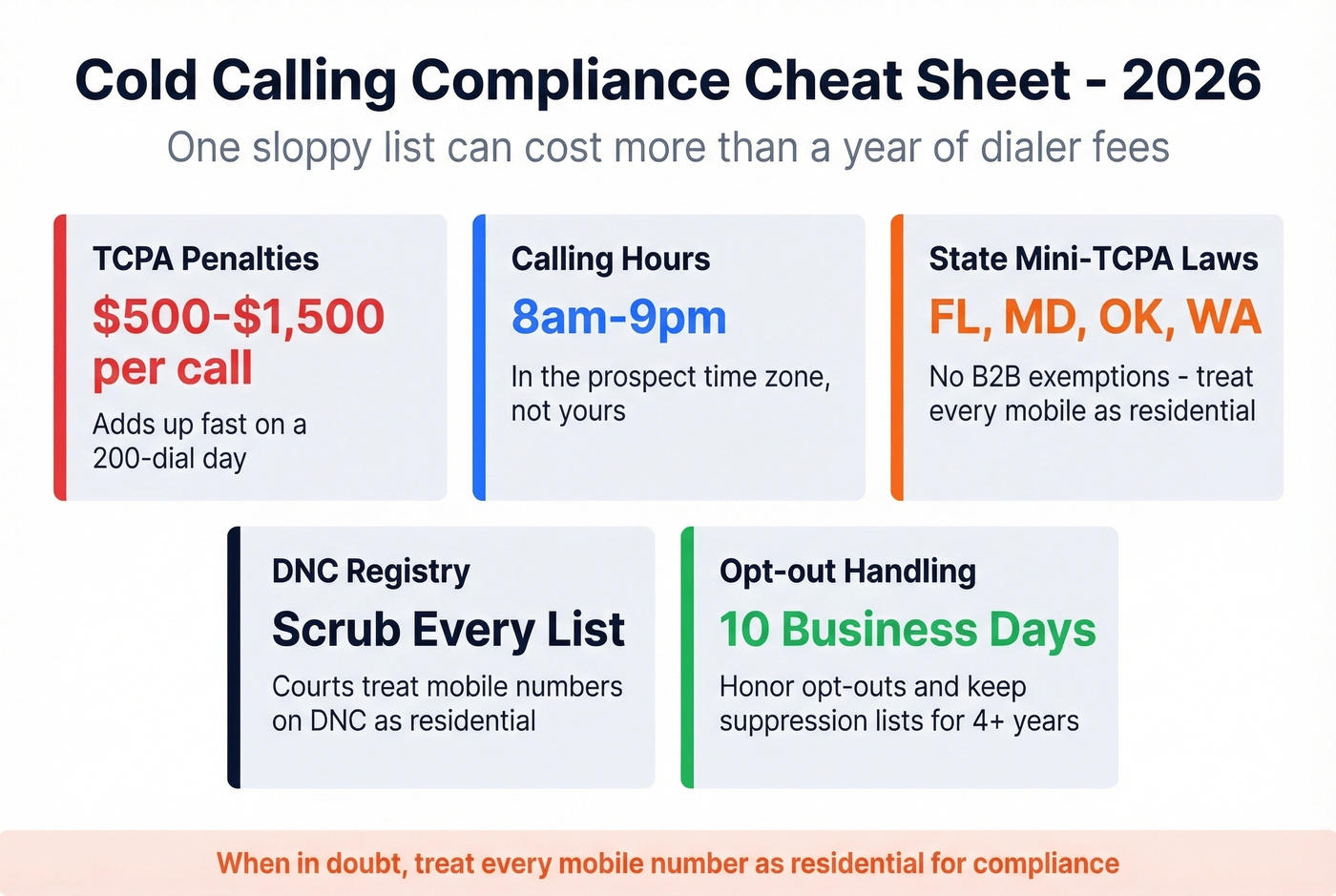 Cold calling compliance cheat sheet for 2026