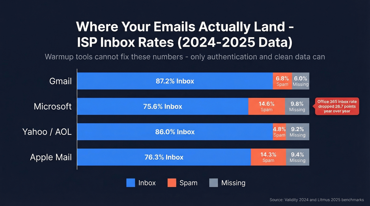 ISP inbox placement rates comparison chart for 2026