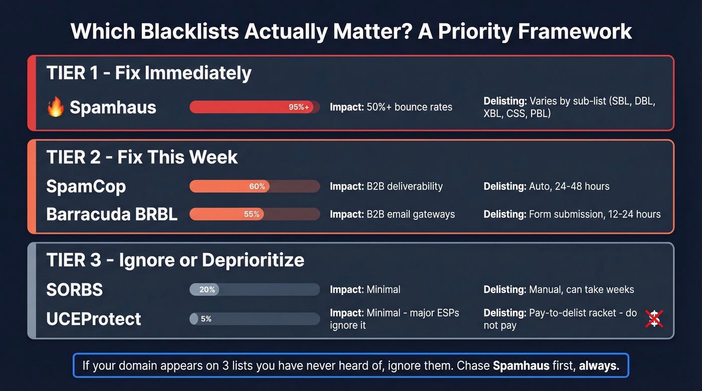Blacklist tier priority matrix with impact levels