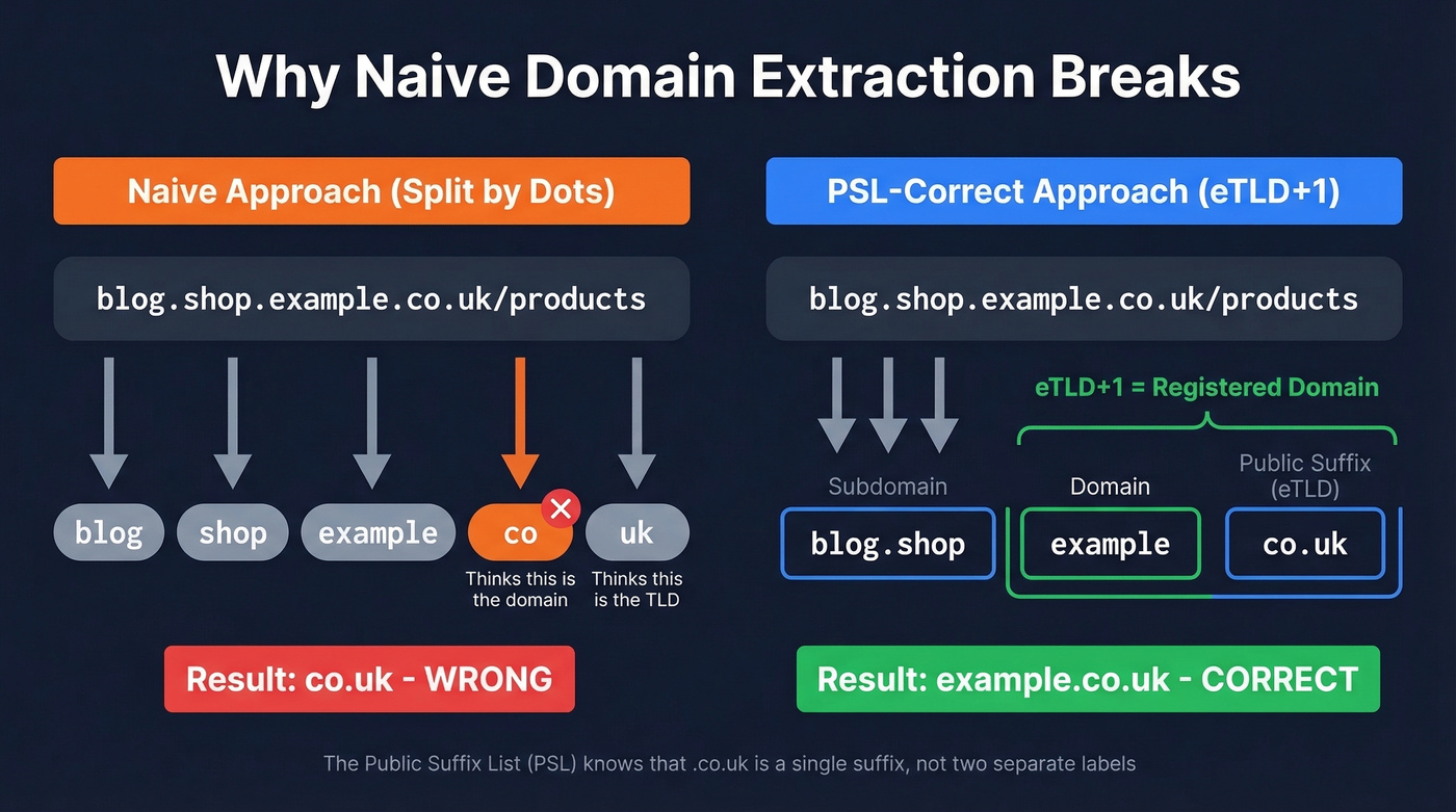 Visual breakdown of naive vs PSL-correct domain extraction