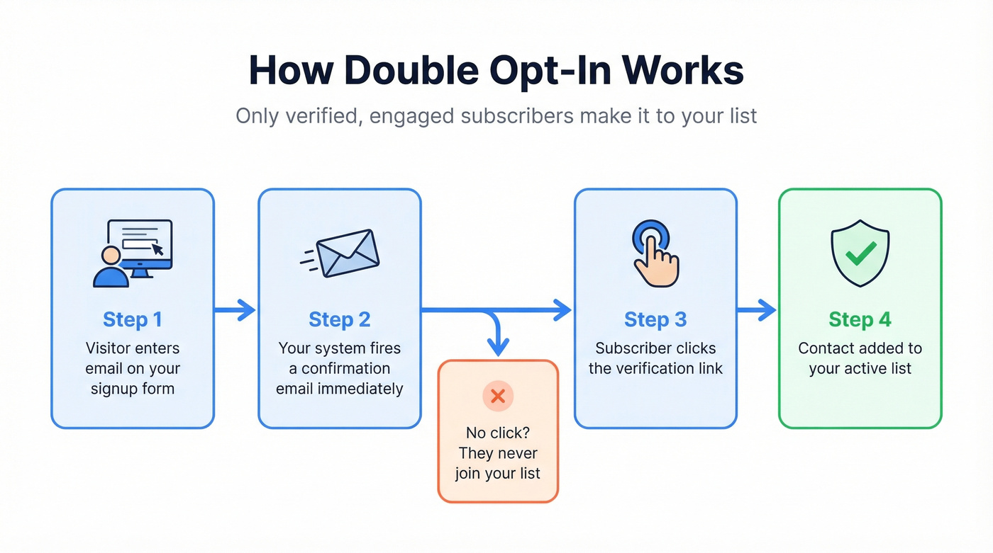 Double opt-in process flow diagram with four steps